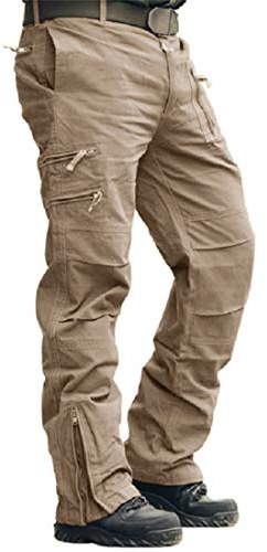 MAGCOMSEN Mens Embroidery Athleisure Outdoor Cotton Loose Cargo Pants For Camping Travelling, Khaki, 32