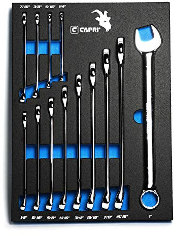 Capri Tools SmartKrome Combination Wrench Set with The Mechanic's Tray, SAE 1/4 to 1-inch, 13-Piece