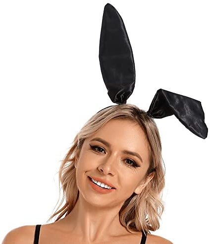 SCSpecial Diadema con orejas de conejo negra Bunny Ears Stirnband Easter Headband Kaninchenohr Haarband für Party Cosplay Kostümzubehör - Schwarz