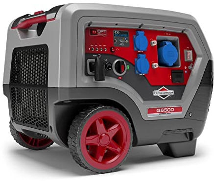 Briggs Y Stratton Generador inversor portátil de gasolina Quiet Power Technology Series Q6500 de energía limpia, Ultra Silencioso y Ligero, Negro, Plateado, 6500 Vatios/5000 Vatios