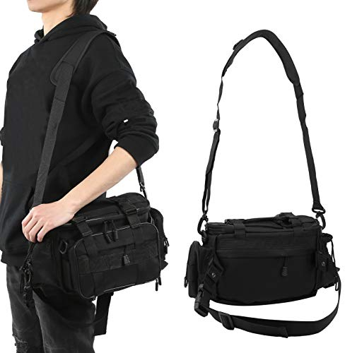 Jadeshay Angeltasche, Multifunktionale wasserdichte Polyester Angeltasche Angelkoffer mit Gepolstertem Schultergurt und Tragegriffe(Schwarz)