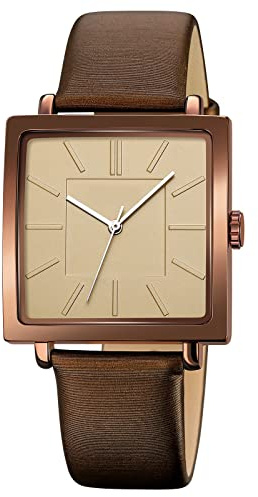 Simplicity - Quadratische Damenuhr, elegant, analog, Quarz, mit Lederarmband, wasserdicht, modisch, für Frauen und Mädchen, Café-Gold, Armband