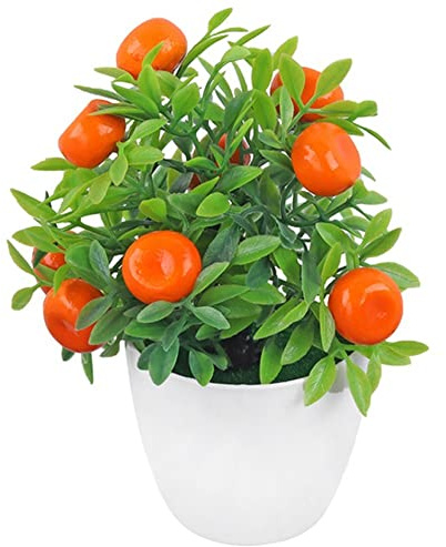 Stakee Artificial Orange Tree Bonsai Fake Fruit Potted Fake Desk Plant Potted Artificial Plant Potted for Desktop Decoration