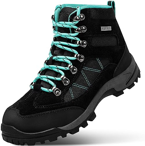 R CORD Womens Waterproof Hiking Boots Outdoor Trekking Camping Trail Hiking Boots Black Size 6