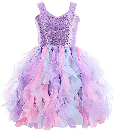 Purple Tutu Dress for Girls Mermaid Princess Birthday Party Dresses Sparkly Sequin Tulle Fairy Dress for Toddler Girls Kids Prom Sneaker Ball Gown Dance Graduation Dance Christmas Outfit 6T