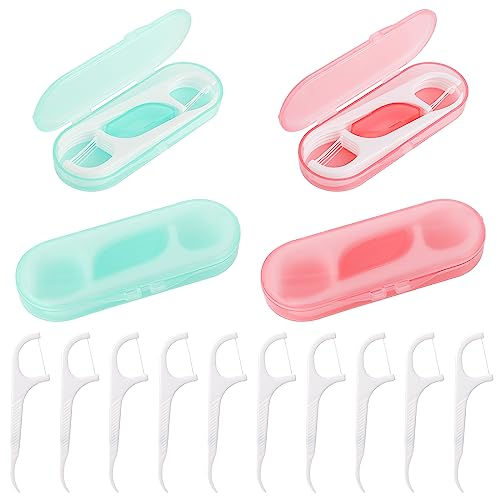 WLLHYF 4 Stück Zahnseide tragbarer Zahnseide-Spender Halter Koffer-Organizer nachfüllbarer Zahnseides-Pick-Behälter Einfädler Zahnseides für Familien Frauen Männer Zahnreinigung