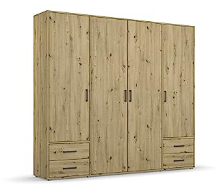 Rök möbler Voyager skåp garderob svängdörrskåp, ek Artisan, 4 dörrar med 4 lådor, inkl. 1 klädstång, 5 hyllor B x H x D 187 x 194 x 53 cm