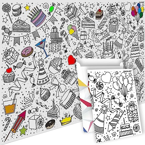 PACKLIST® Tovaglia di Carta Compleanno da Colorare, Tovaglia Compleanno, Disegni da Colorare Compleanno Bambini, Regalo Compleanno Bambini, Lavoretti Festa Compleanno, Da Colorare XXL!