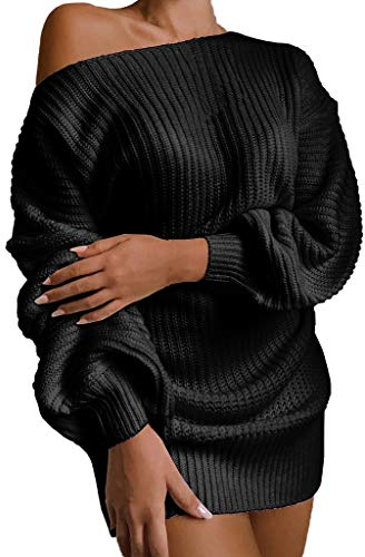 ACemt Pull en tricot pour femme - Robe courte sexy - Robe d'hiver à manches longues - Robe portefeuille - Épaules dénudées - Avec ceinture - Mini robe cintrée - Doux - Couleur unie - Robe d'automne -