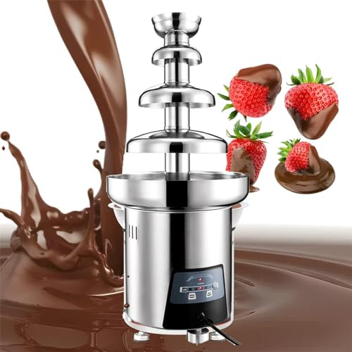 Fontana di cioccolato, 4 ripiani per fonduta di cioccolato a cascata con controllo della temperatura, pentola per salsa in acciaio inox, perfetta per formaggio, salsa barbecue, frutta, liquori