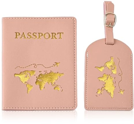 Funda para pasaporte, paquetes de etiquetas para equipaje, porta pasaporte, funda para billetera de viaje para viajes de negocios, color rosa