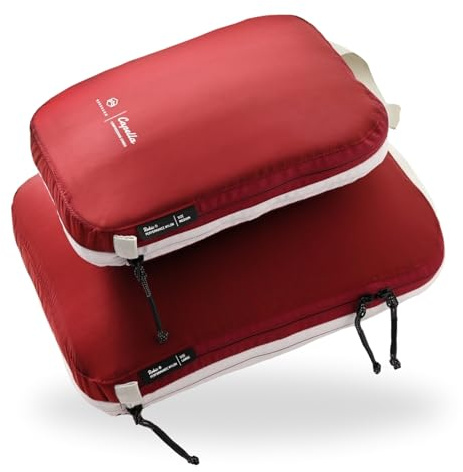 NORDKAMM® Profi-Packtaschen mit Kompression, Ultraleichtes Koffer-Organizer Set, Packing Cubes aus wasserdichtem Stoff, Packwürfel, Packing Cubes Compression (Sun Dried Tomato Red Set-M-L)