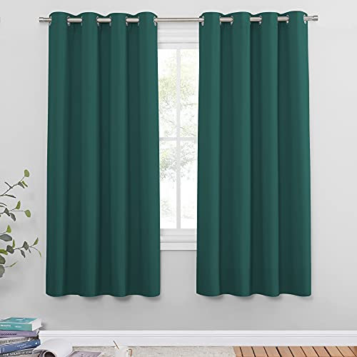 PONY DANCE Dark Green Christmas Curtains for Home Decor - Eyelet Blackout Thermal Insulated Room Darkening Curtains for Bedroom, Width 55 x Depth 69, Energy Saving Drapes for Living Room, Set of 2