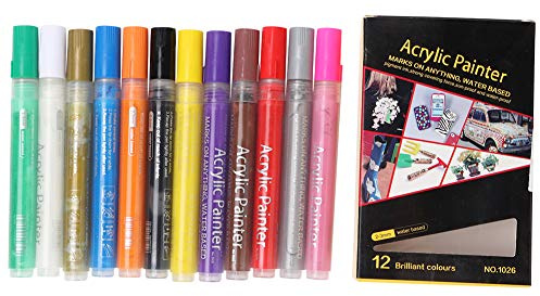 Marqueurs d'art Brush stylo, 12 couleurs Acryliques Marqueurs de peinture marqueurs stylos pour adultes livres de coloriage graffiti à base de peinture à base de peinture de