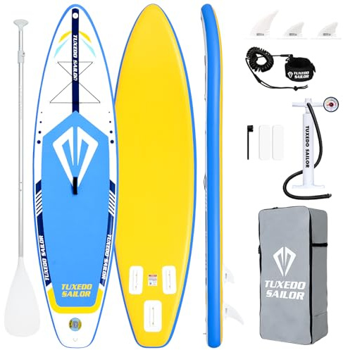 Tuxedo Sailor Tabla Paddle Surf Hinchable, Tabla Sup Hinchable con Accesorios, Padel Surf para Adultos y Jóvenes, Stand Up Paddle Board (Blue & Yellow)