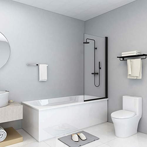 Tidyard Cabine de Douche ESG 68x130 cm Noir, Pare-Baignoire Paroi de Douche, Écran de Douche Fermeture de Baignoire Mur Panneau de Douche pour Salle de Bain