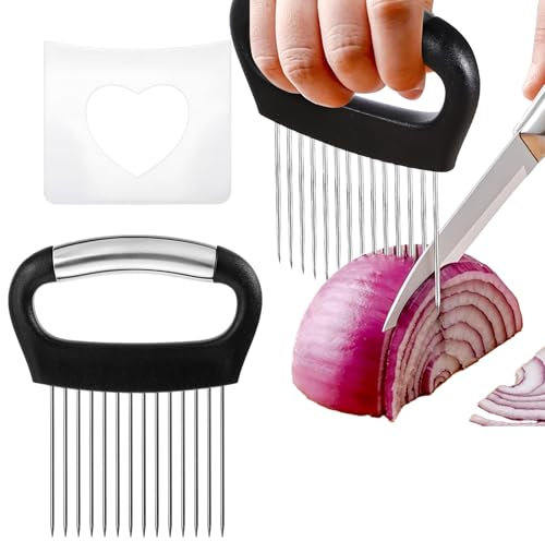 Stainless Steel Onion Holder Upgraded Onion Cutter for Slicing Meat Slicer Fruit Vegetable Cutter Slicer Kitchen Cutting Tool Veg Cutter Kitchen Chopper for Tomato Potato Lemon Beef Turkey Steak Pork