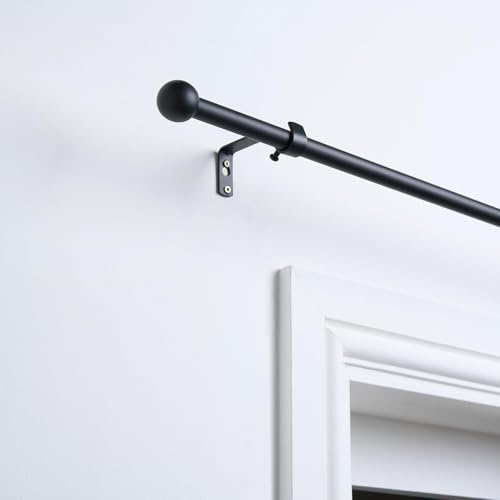 OHS Curtain Pole Ball, Sturdy Metal Rod with Classic Ball Finials Extendable Curtain Pole 120 to 220 Adjustable Window Curtain Poles Bracket & Fittings Included, Black
