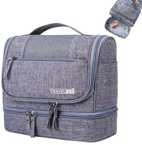 Groß Reise Urlaub Multifunktions Aufbewahrungstasche Waschtasche Kulturtasche zum Aufhängen Kulturbeutel für Damen Herren, Waschbeutel Kosmetik-Beutel Toiletten Tasche Camping Reisen Tasche Grau