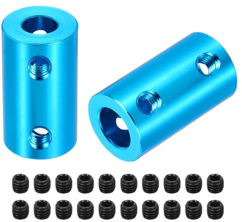 sourcing map Giunto a vite rigido da 6,35 mm a 8 mm, connettore accoppiatore albero 25 mm x 14 mm in lega di alluminio, set di connettori giunti per stampanti 3D, encoder fai da te, con 20 viti, blu