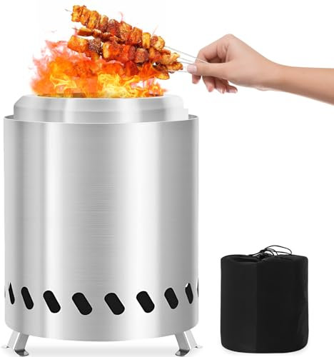 Braciere Senza Fumo con Borsa, Caminetto Acciaio Inox, Secchio Fuoco Piccolo Portatile, Focolare Tavolo per Pellet, Legno, Fornelli Barbecue per Esterni,Balcone,Decorazione Giardino,Campeggio,Terrazza