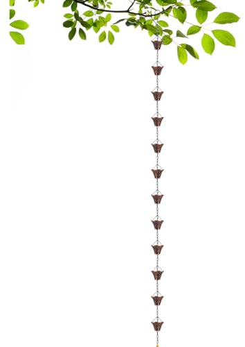 Genérico Cadenas De Lluvia para Canalones - Adaptador De Desagüe De Bajante De Cobre 2.74 Metros,12 Tazas Cadenas para Canalones - para Casa Jardín Cenador Pérgola Árbol