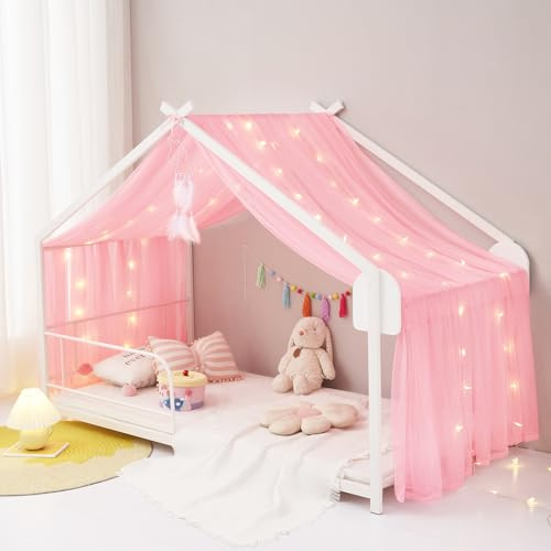 ZIQINPSQ Tenda a baldacchino per letto per ragazze e ragazzi, sciarpa per letto singolo, decorazione per letto singolo, matrimoniale, colore rosa