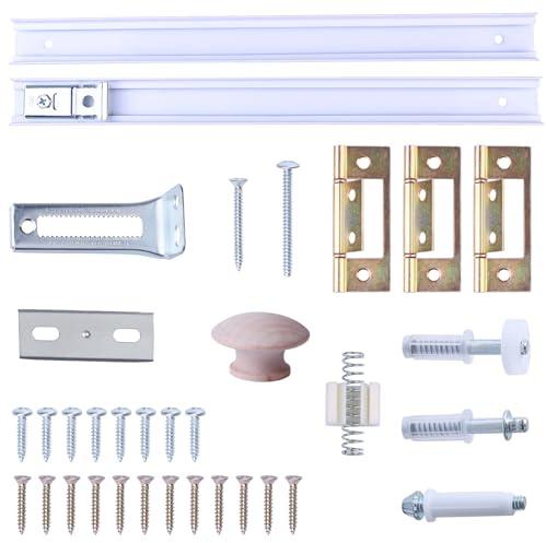 Abeicy Kit de herrajes para puerta plegable con riel, pivote superior e inferior, resorte, pasador pivotante, accesorios de reparación completa para puerta doble, puerta plegable, puerta de acordeón