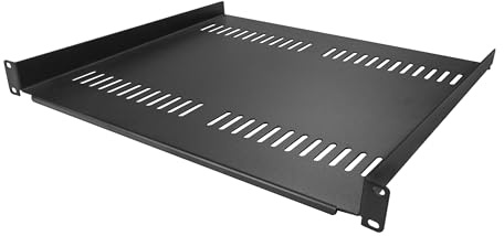 StarTech.com 1HE hylla – 1U perforerad universell hyllmonteringshylla för 19 tums nätverksskåp – passiv ventilerad – tung lastkapacitet 20 kg – 40 cm djup hylla, svart (CABSHELF116V)