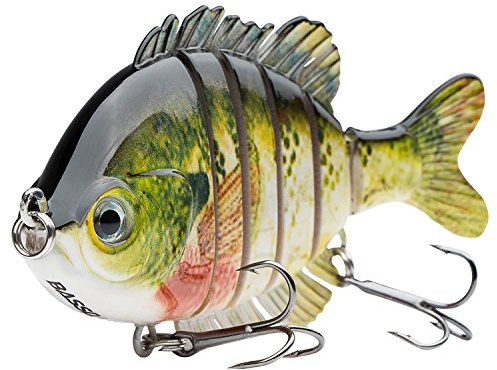 BASSDASH SwimPanfish Multi Jointed Panfish Bluegill Swimbaits Topwater Hard Bass Fishing Crank Lure 3.5in/0.85oz, 4 Colors (Bluegill)