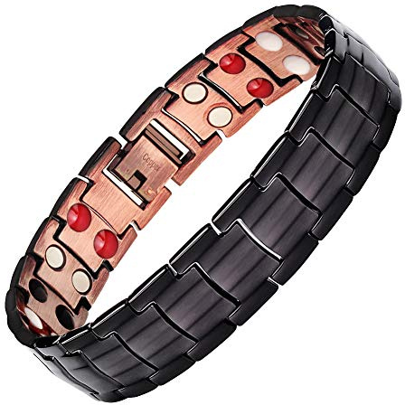 JFUME Pulsera para hombre, pulseras de cobre puro, joyería, regalo de tono de remolque para hombre con herramienta de extracción de eslabones, ajustable de 22cm
