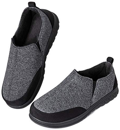 LongBay Men’s Cotton Jersey Memory Foam Slippers Breathable Comfy House Shoes with Non-Slip Indoor Outdoor Rubber Sole(12-13 UK,Black)