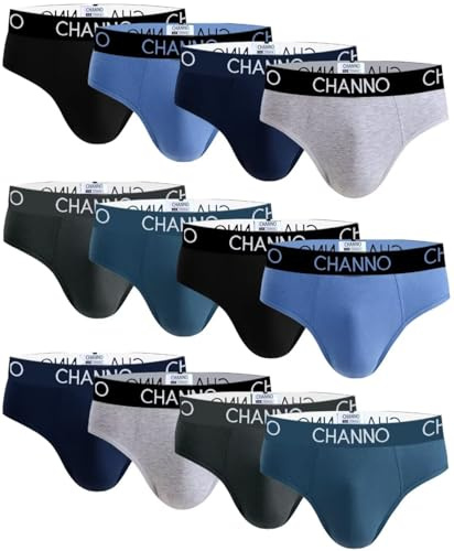 Channo Slip da Uomo in Cotone. Tinta Unita Uniforme, Confezione da 12, Multicolore, M