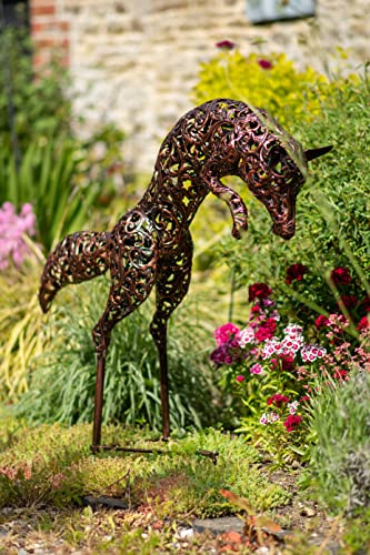 Creekwood Garden Animal Sculpture - Bronze Leaping Fox - Large Outdoor Metal Filigree Garden Decor with Ground Stake - Iron - (100Wx99H) cm