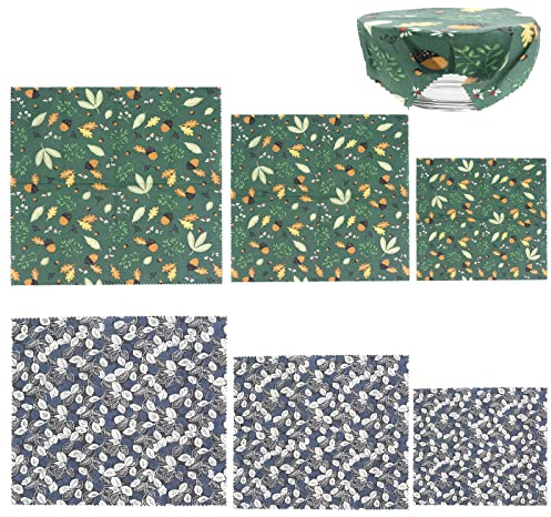 Beowanzk Beeswax Food Wrap, Reusable Sandwich Wrap, Fridge Wraps, Wax Paper for Food, Sandwich Wraps, Eco Environmentally Friendly Fresh Keeping for Longer Wax Paper Set of 6