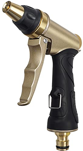Pistola a Spruzzo per Tubo da Giardino in Ottone, Ugello per Tubo da Giardino ad Alta Pressione, con 4 Modelli di Irrigazione, per Lavaggio auto, Irrigazione di Piante, Doccia per Animali Domestici