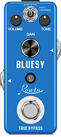 Rowin Bluesy LEF-321- Pedale per chitarra con modalità Fat e Normal, effetto distorsione in stile blues, per chitarra elettrica e basso, True Bypass