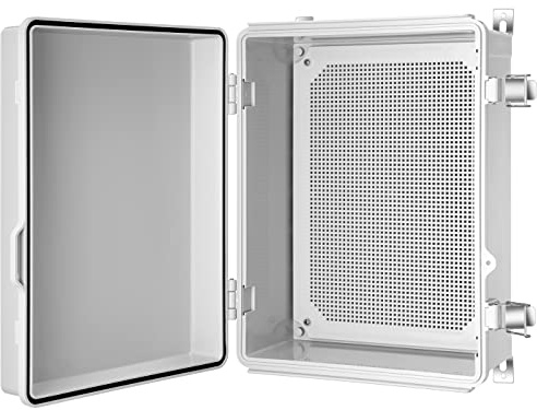 Gratury Junction Box, IP67 Waterproof Plastic Enclosure for Electrical Project, Hinged Grey Cover, Includes Mounting Plate and Wall Bracket (Grey Cover, 16.1x12.2x7.1)