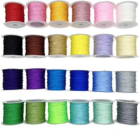 Yayatty 24 Rollos Cordón de Nudo Chino 428 Metro 0,8 mm Cordón de Seda de Nailon Cuerda de Cuerda de Raso de Satén para Hacer Pulseras y Collares