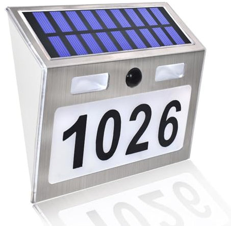 SH-RuiDu Solar Light House Sign, Waterproof LED Lighted House Numbers Plaques, DIY Customizable Address Number Plate with Motion Sensor for Home, Office, Gate, Porch (15.5x18cm)