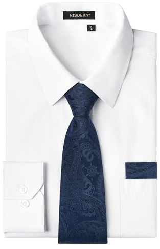 HISDERN Chemises Blanc Homme Manches Longues Formelle Chemise avec Cravate Business Regular avec Poche M