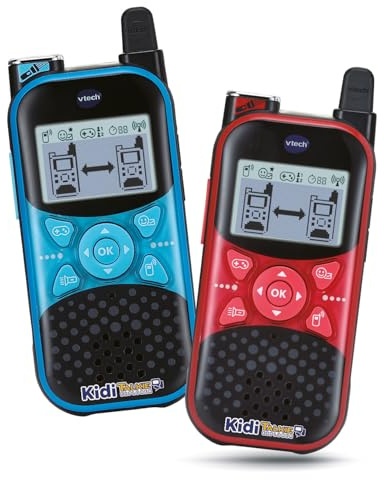 VTech - KidiTalkie Explorer Azul/Rojo, Walkie-Talkies Infantil con Linterna y Efectos de Voz, Envío de Mensajes, Función Cambio de Voz, Juegos, Regalo niños +4 años, Versión ESP