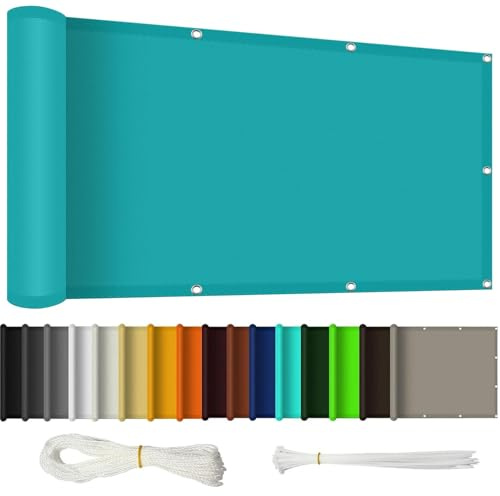 Pantalla para Balcón 90 x 170 cm Resistiente Al Viento y Polvo Revestimiento para Balcón con Ojales Cuerda Pantalla Protectora para Barandilla de Terraza, Azul Cielo