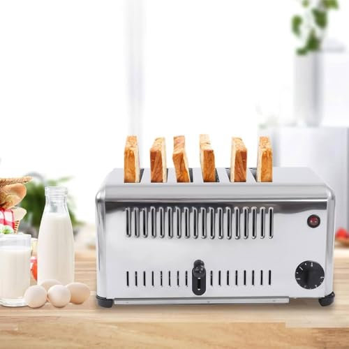 FJYAWEN Tostadora De 2240 W/3240 W, Máquina para Hornear Pan De 4/6 Rebanadas con Bandeja para Migas Extraíble, Acero Inoxidable Engrosado, Ranura Ancha De 1,1 Pulgadas, Herramienta,6Slot