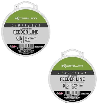 Korum Limitless Feeder Line 300m, Low Stretch, Fast Sinking, Monofilament, High Knot Strength, Abrasion Resistant, Mainline or Shock Leader.