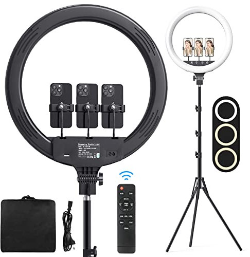 LED Ringlicht 18 Zoll, Heorryn 48 Zentimeter Ringleuchte Licht hell Set mit 200 cm Stativ & 3 Telefonhalterung für Smartphone YouTube TikTok Live Stream Porträt Make-up Vlog Videofotografie