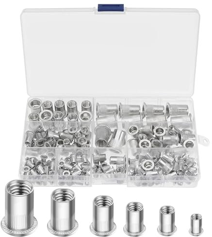 165 Pcs Rivet Nut Tool, Aluminum Alloy Steel Rivnuts Blind Rivet Assortment Set Threaded Lnsert Nut Riveter Set for Lndustrial Products