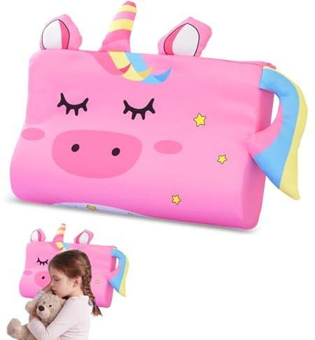 BOUFEIDA Cuscino per bambini, Cuscino Schlummerkids, 46 x 26 x 7 cm Cuscino per Testa Bambini, Comfort, Ergonomico per Bambini, Traspirante e Delicato Sulla Pelle, Unicorno