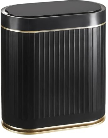 ELPHECO Slim Bathroom Trash Can with Lid, 2 Gallon Black Golden