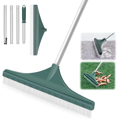 ORIENTOOLS Rastrillo de jardín de plástico con mango de tres piezas de 75 a 135 cm, rastrillo artificial con cepillo PBT para césped y alfombras